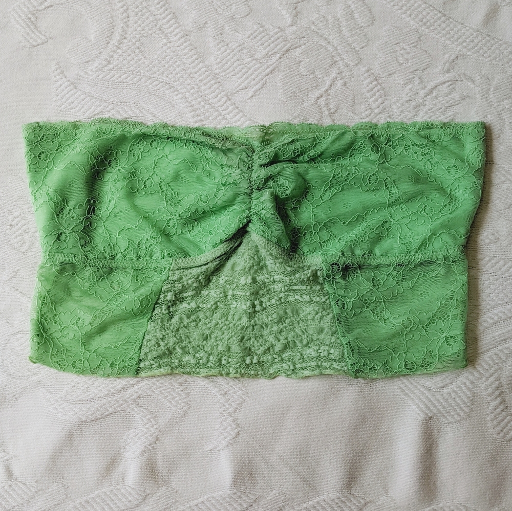 FREE PEOPLE - Intimately FP Galloon Lace Green Scalloped Cropped Bandeau Bra L - Picture 2 of 11